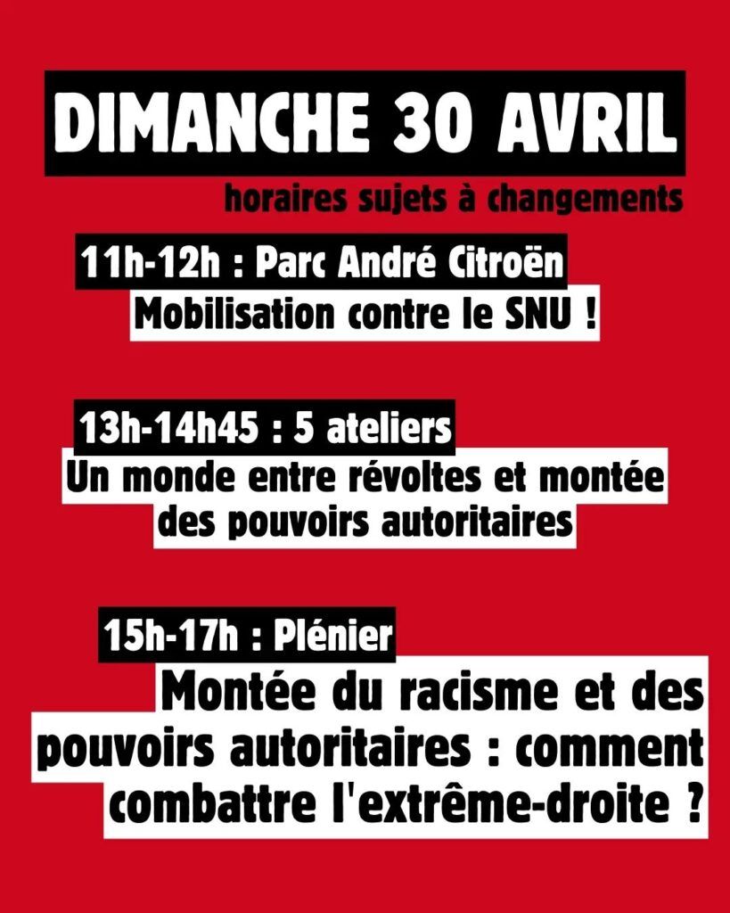Dimanche 30 Avril Planning